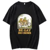 男性S TシャツハラジュクプリントライドバイクカエルTシャツ男性春夏半袖女性ブラックベーシックストリートカジュアルカジュアルルーズTシャツ230421