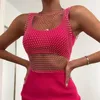 Womens TShirt FestivalQueen Sexy Diamonds Mesh Cropped Tank Top Femmes Summer Cover Up Bikini See Through Net Party Club Crop 230420