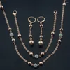Ensemble collier et boucles d'oreilles pour femmes, perle cubique en Zircon, couleur or Rose, Bracelet, bijoux, 585