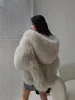 Womens Fur Faux White Fox Coat Winter Fashion Warm Artificial Hooded Long Sleeve Sweet Design 231121