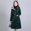 Damen-Trenchcoats, glänzende Baumwolljacke, lang, knielang, 2023 Winter, schmal geschnitten, mit Kapuze, Mama-Outfit, Bund