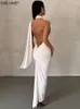 Casual Dresses Halter Backless Maxi For Women Summer 2023 Elegant Mermaid Long Party Evening Bandage Ruched BodyCon White 230421