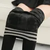 Frauen Socken 2023 Mode Streifen Kaschmir Strumpfhosen Hohe Taille Elastische Nicht-slip Massage Strumpfhosen Winter Weibliche Schwarze Gestrickte Warme