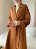 Women's Wool Blends 2023 High End Long Water Ripples Coat Kvinnliga fördubblar Cashmere Autumn Winter Solid Color 231120