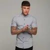 Męskie koszule Summer Men Men Fashion krótkie rękawy Solidny, Slim Fit Męska Social Business Dress MARZE MANS GYM Fitness Sports Ubranie 230421