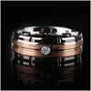 Band Rings Fashion Mens Beveled Steel Rings Rose Gold Color Brushed Inlay Zircon Ring Wedding Band Jewelry Gift Drop Delivery Dhgarden Otznr