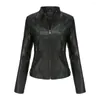 Женские куртки, женская куртка из искусственной кожи, стильное байкерское пальто, облегающий воротник-стойка, ветрозащитный
