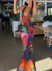 Abiti casual JULISSA MO Elegante abito in chiffon floreale tie-dye Summer Sexy Women Backless Lace Bodycon See Through 2023 Beach Party Vestidos 230421