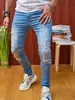 Jeans da uomo Moda Abbigliamento da strada Pantaloni stretti Fori Solid Casual Pantaloncini di jeans ultra sottili 231112