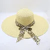 Szerokie brzegowe czapki kobiety Sun Hat Big Straw Foppy Lopard Riopbon Summer Beach Cap Woman 2023 Sombrero Mujer Verano