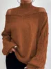 Pantalones de dos piezas para mujer Suéter de gran tamaño Mujer Otoño Invierno Fuera del hombro Medio cuello alto Jersey de punto Vintage Elegante Jersey de color sólido 231121