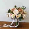 Bröllopsblommor Simulerade Rose Champagne Coffee Color Bride Bouquet