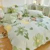 Set di biancheria da letto Set copripiumino verde floreale fresco con fiori Traspirante per la pelle 1 2 Lenzuolo piatto federa