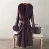 Женское пальто из искусственного меха из искусственного кроличьего меха, женская зимняя модная куртка с воротником из искусственного лисьего меха, женская верхняя одежда выше колена большого размера 231121
