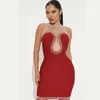 Casual Dresses Factory Wholesale Women's Wine Red Mesh Perspective Rhinestones Sexy Boutique Celebrity Cocktail Party Bandage Dress