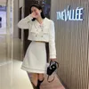 Work Dresses Fashion Women White Skirt 2pcs Sets Autumn Chic Bowknot Short Coat High Waist A-Line Mini Korean Outfits 4xl Suit