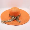 Szerokie brzegowe czapki kobiety Sun Hat Big Straw Foppy Lopard Riopbon Summer Beach Cap Woman 2023 Sombrero Mujer Verano