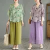 Women's Two Piece Pants Chinese Style Clothing 2023 Summer Ethnic Loose Suit Retro Literature Improved Hanfu Qipao Top Set Z2114
