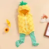 Pagliaccetti Lovely Baby Girl Boy Abbigliamento infantile a forma di ananas Costume cosplay Pagliaccetto per bambini senza maniche con cappuccio Tuta Calzini Outfit 230421