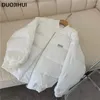 Women's Trench Coats DUOJIHUI White Chic Neck Loose Simple Casual Women Parkas Winter Sweet Solid Color Fashion Zipper Long Sleeves S-L