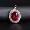 Pendant Necklaces Luxury Vintage Oval Zircon For Women Shine Red CZ Stone Inlay Fashion Jewelry Link Chain Wedding Party Gift