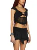 Women's Tanks Y2k Two Pieces Outfits Set Mesh Sleeveless Crop Top Ruched Irregular Mini Skirt For Women Girl