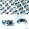 Cluster Rings Bk Lots 30Pcs Blue Eye Owl Vintage Retro Punk Gothic Rock Women Men Cool Biker Party Gifts Jewelry Drop Deliver Dhgarden Dhxoc