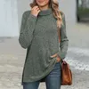 Women's Blouses Non-see-through Women Tops Stylish Turtleneck Knitted Sweater Long Sleeve Side Split For Autumn/winter Office