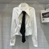 Arbeitskleider PREPOMP 2023 Winter Drehen Unten Kragen Krawatte Schlanke Taille Hemd Tweed Kurzen Rock Zwei Stück Set Frauen Outfits GM563