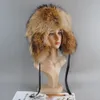 BeanieSkull Caps Real Fur 100 Skin Russian Businessmen Pilot Bombers Full Mao Men's hat Ushanka Winter Ear Guard Hat Raccoon Beanie 231120