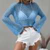 T-shirt da donna Maglieria in lana tinta unita Mesh girocollo manica lunga pullover lavorato a maglia Top per donna 5 colori Beachwear Bikini Cover Up 230421