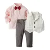 Kläder sätter lzh småbarn baby pojkar klänning kostym slips skjorta randiga västbyxor 3 st gentleman kläder barn barn