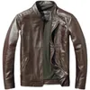 Mens Leather Faux Top Layer Cowhide Jacket Fashion Slimfit Stand Collar Leisure Bomber 100% äkta Vintage Short Zipper M 231120