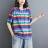 Magliette da donna Casual Colori contrastanti Pullover a righe Vintage Summer Streetwear Con cappuccio Coulisse Abbigliamento T-shirt con tagli alla moda