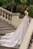 Bröllopsklänning brudklänningar ren lång ärmar v hals utsmyckad spets broderad romantisk prinsessa rodna en linje strand plus storlek