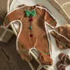 Rompers Ma baby 0 24m Boże Narodzenie Baby Romper Born Born Chłopca Gingerbread Man Costumes Hat Długie rękawie kombinezon świąteczny ubranie 231121