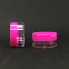 3Gram Mini Clear Plastic Empty Jars Pot Hot Pink Lid 3ML Travel Size For Cosmetic Cream Eye Shadow Nails Powder Jewelry Kjbcg