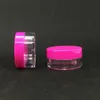 3 grammes Mini pots vides en plastique transparent Pot couvercle rose vif 3ML taille de voyage pour crème cosmétique ombre à paupières ongles poudre bijoux Kjbcg