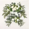 Decorative Flowers 2PCS Artificial Wedding Arch Kit Boho Dusty Rose Blue Eucalyptus Garland Drapes For Decorations Welcome Sign