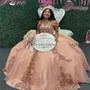 Superbes robes De Quinceanera pêche 2023 paillettes scintillantes Ballkleider doux 16 ans robe de bal d'anniversaire grand nœud robes De 15 Anos Luxuxry robes de fiesta