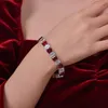 Trenda Ruby Emerald Diamentowa Bransoletka Bransoletka 100% Real 925 Srebrne bransoletki ślubne dla kobiet biżuteria zaręczynowa