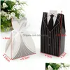 Geschenkwikkeling 100 stcs 50pairs Europese stijl Tuxedo Dress Bruid Bruidegravures Candy Boxes Bomboniera Party met linten LZ0082 DRO DHDH3