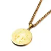 Pendant Necklaces Gold Color Catholicism Jesus Cross Round Coin For Men Stainless Steel Chain Exorcist Male Jewelry