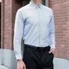 Mäns casual skjortor vår höst liten häst män långärmad skjorta oxford bomull maskulina camisa klassisk vertikal rand smal topp