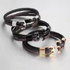 Charm Bracelets Men Stainless Steel Anchor Braided Leather Rope Bracelet Multi-Layer Wrap Trendy Armband Pulsera Hombre