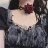 Cara romântico elegante vermelho elegante grande espinhoso rosa flor clavícula colar de corrente feminina coreana moda corda ajustável y2k wed acessórios