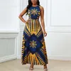 Freizeitkleider Damen Slim-A Maxikleid Tribal Aztekenmuster O-Ausschnitt Schlanke Frauen Elegant Abend Hohe Taille Lang Für Dame