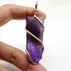 Pendanthalsband 4st Natural Stone Amethyst Hand-Wound Gold Color Wire Arrow DIY Produktion Män och kvinnor julklappar