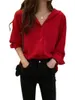 Damenblusen Damen Frühling Herbst Stil Hemd Umlegekragen Colla Rote Farbe Hemden Vintage Blusas Tops Hohe Qualität DF3640