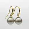 Dangle Earrings 925 Silver Round Natural Color Real Tahitian Cultured Pearl Drop 10mm